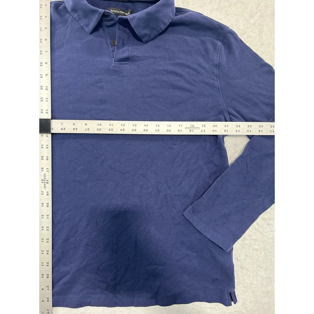 Banana Republic Mens Large Navy Blue Long Sleeve Polo Shirt Solid Casual Cotton